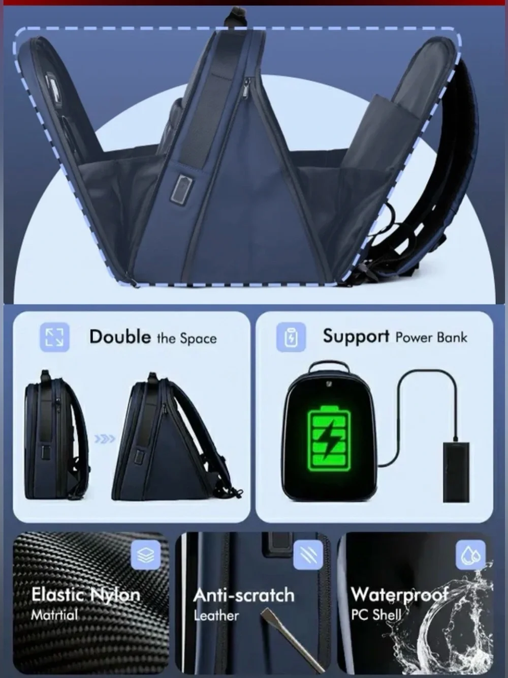 Gelrova LuminaPack X1 Black LED Motorcycle Backpack 16.6”